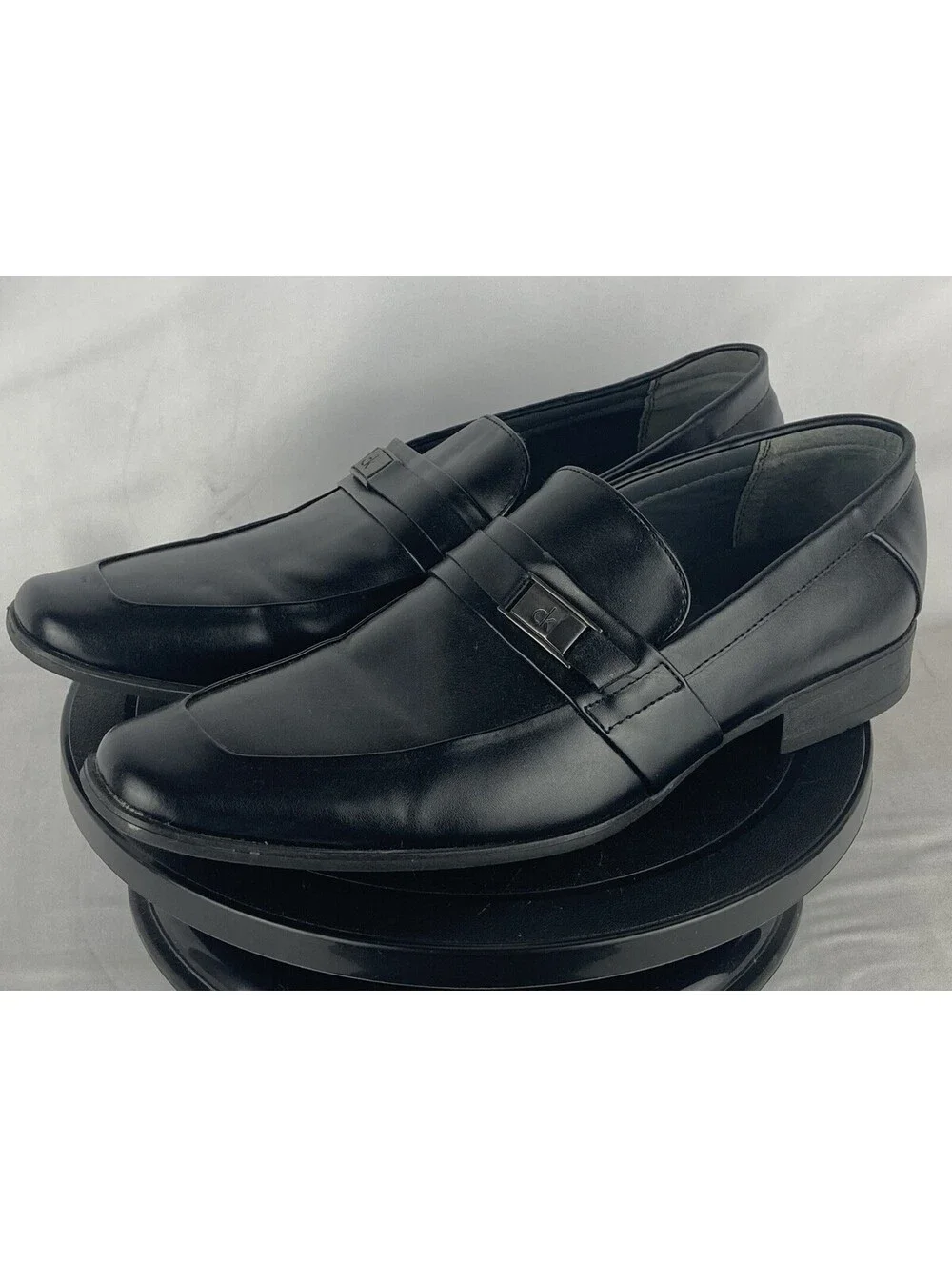 Men’s Size 8 Calvin Klein Brighton Black Leather Loafers Slip On Dress Shoes